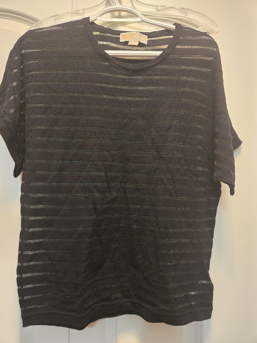 Michael Kors Black Sheer Striped Short Sleeve Tee
